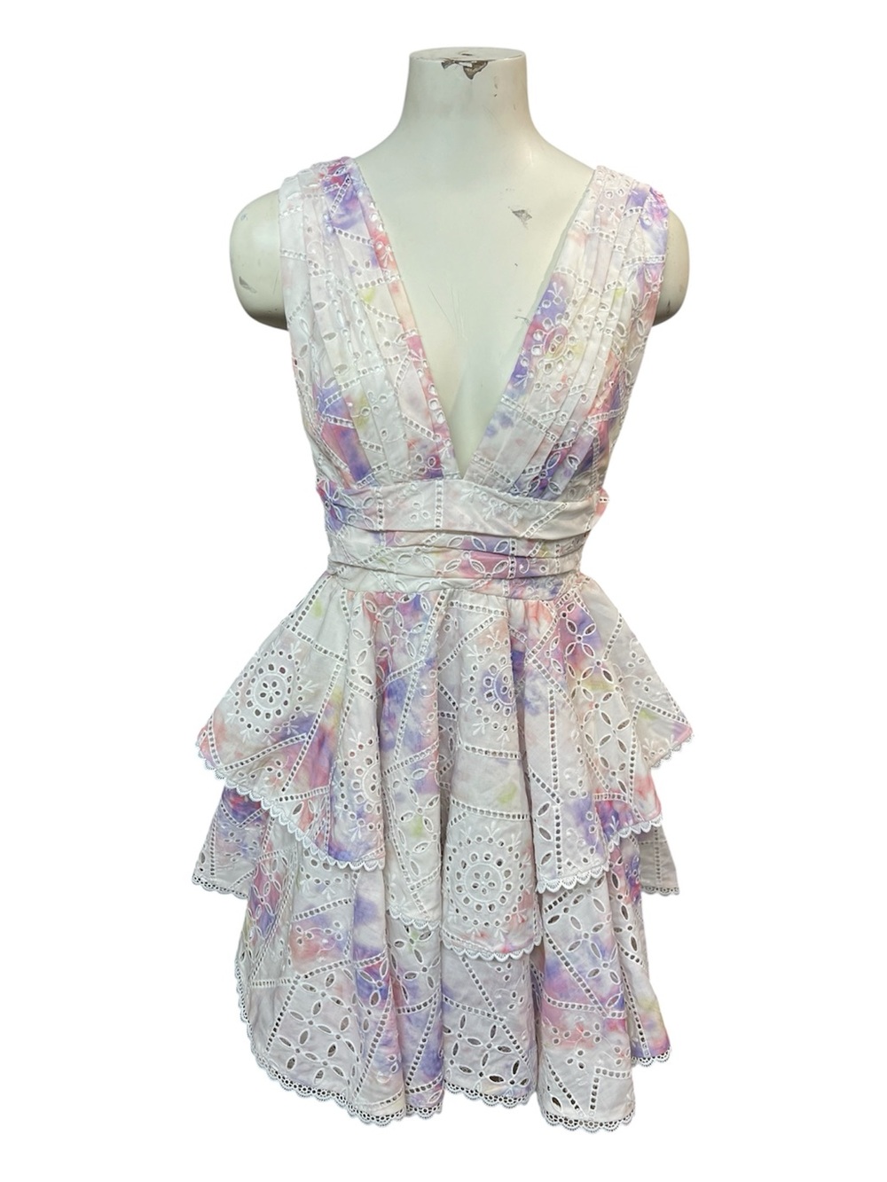 Gianni Bini Eyelet Ruffle Tiered Mini Dress Size 4 - Picture 2 of 6